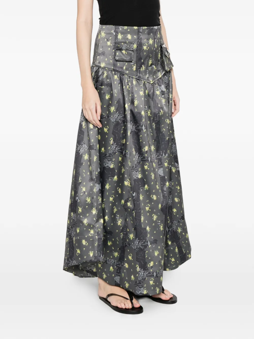  Ganni Pocket Floral Maxi Skirt - Grey 