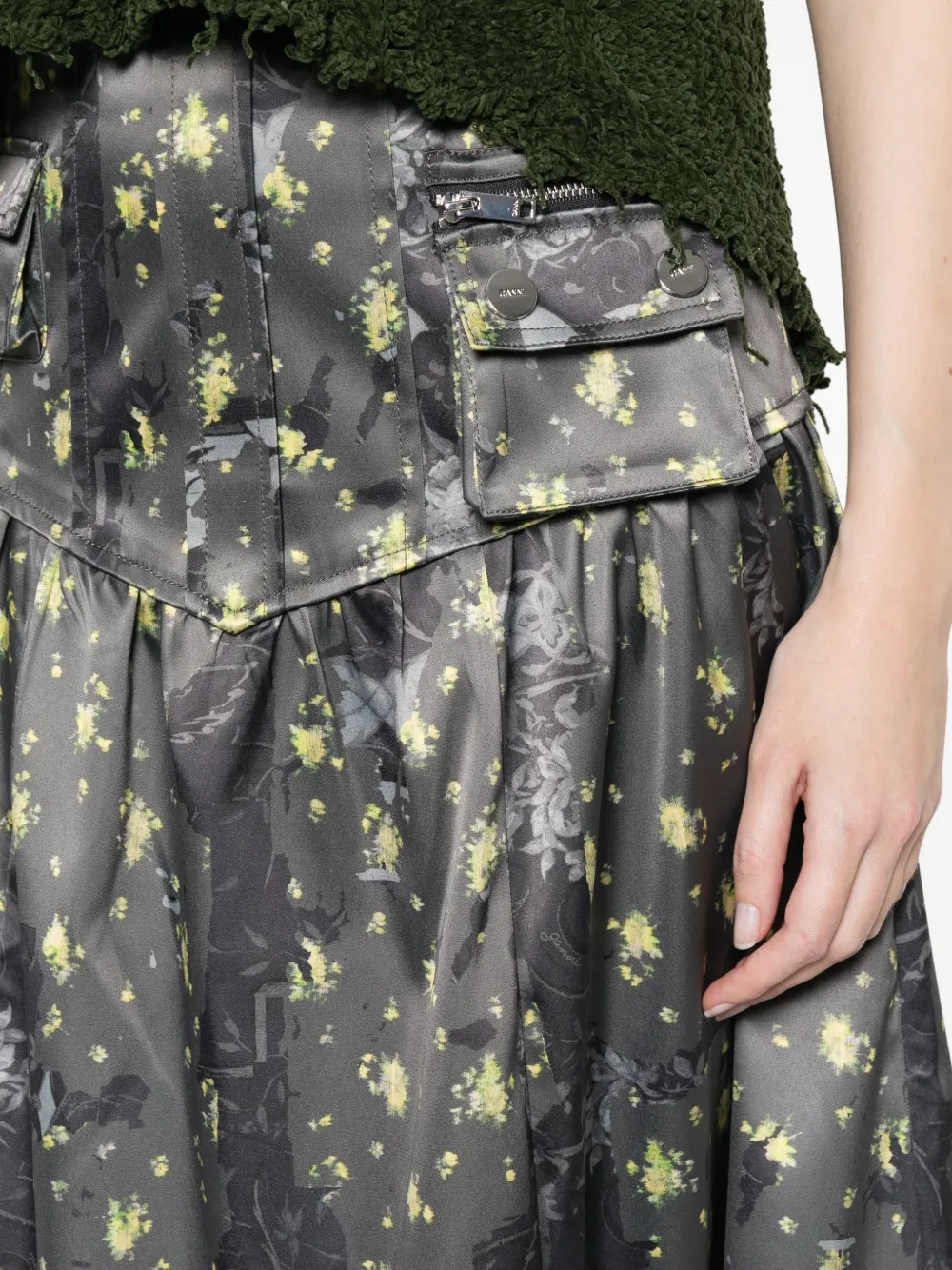 GANNI Maxi-rok met bloemenprint Grijs