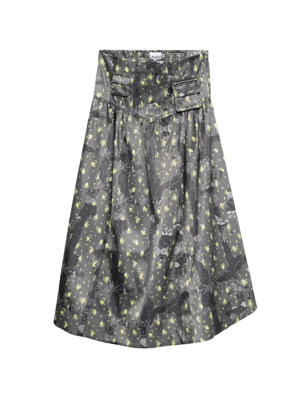 GANNI pocket floral maxi skirt - Grigio