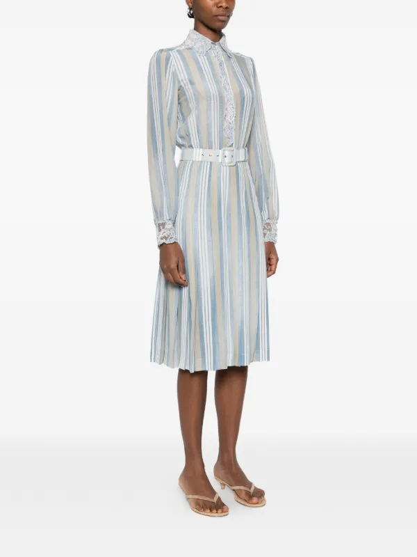 ERMANNO SCERVINOワンピース40 Ermanno Scervino striped-pattern lace-trim Dress | Blue | FARFETCH