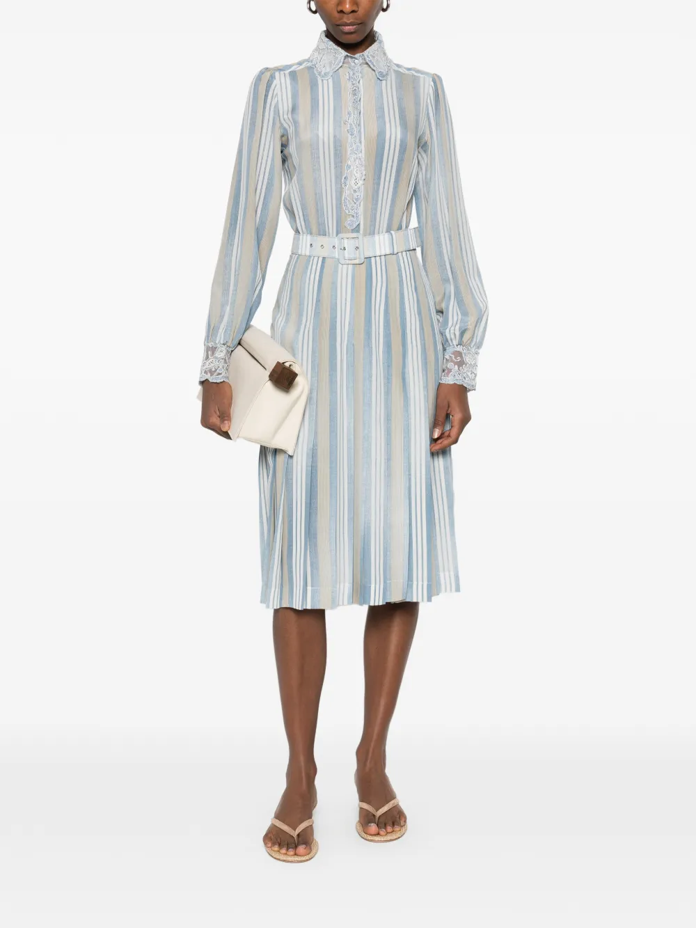 Ermanno Scervino striped-pattern lace-trim dress - Blauw