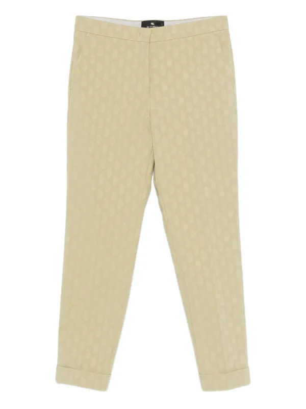 Etro Cropped Cotton Jacquard Trousers with Micro Paisley Motif in Neutrals