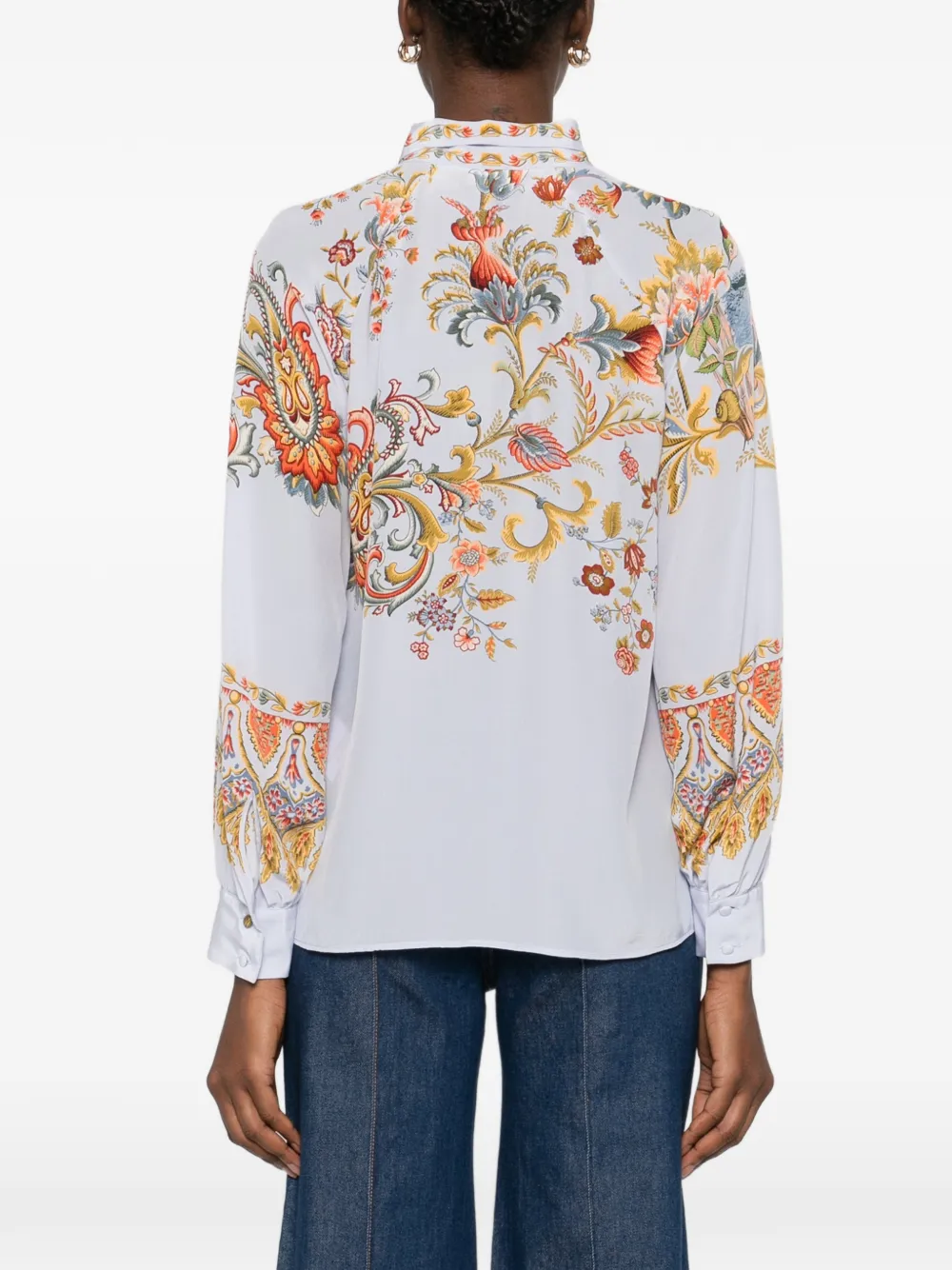 Etro Tie-neck Bird-print Blouse In Blue