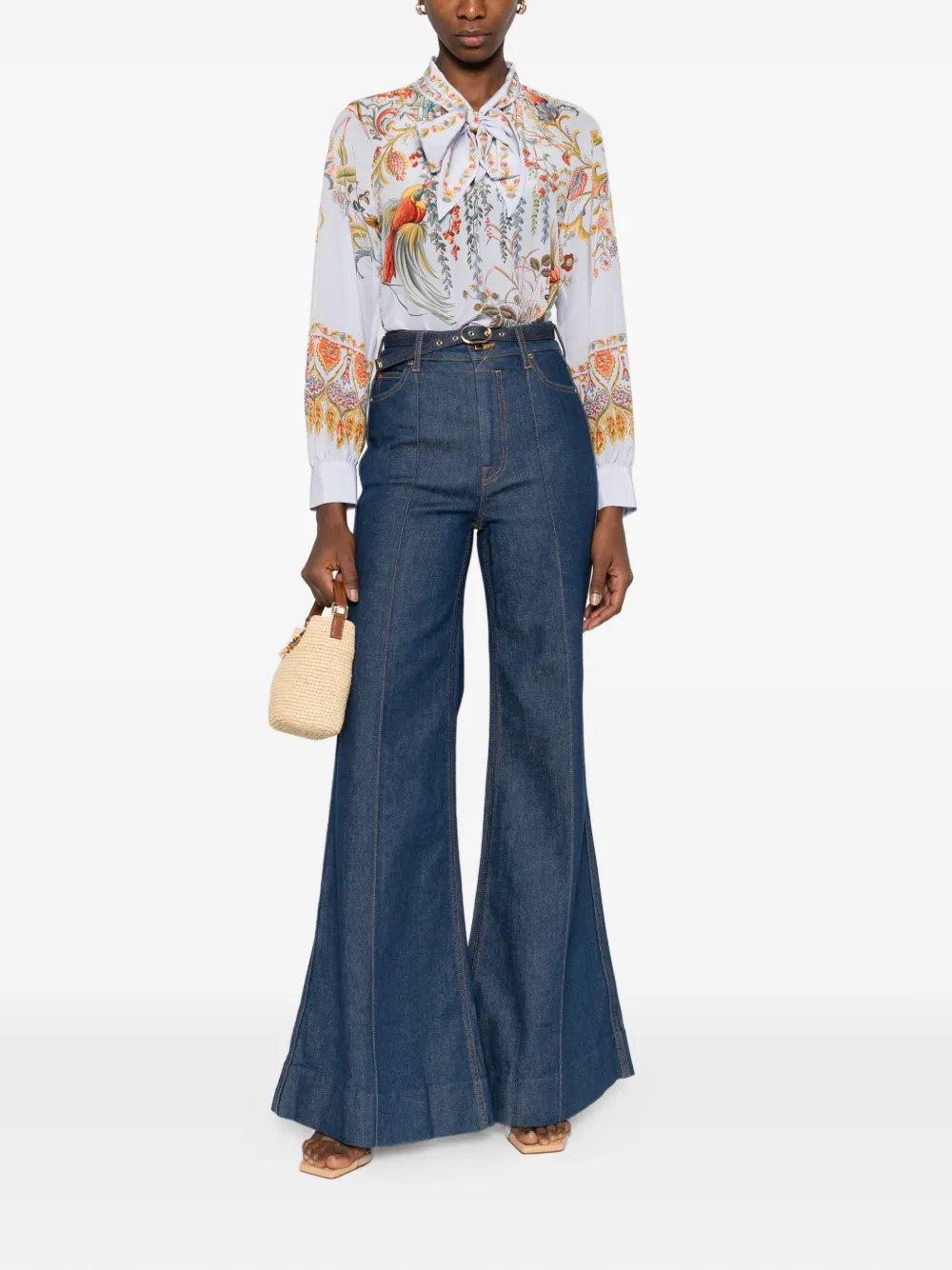 Etro Tie-neck Bird-print Blouse In Blue