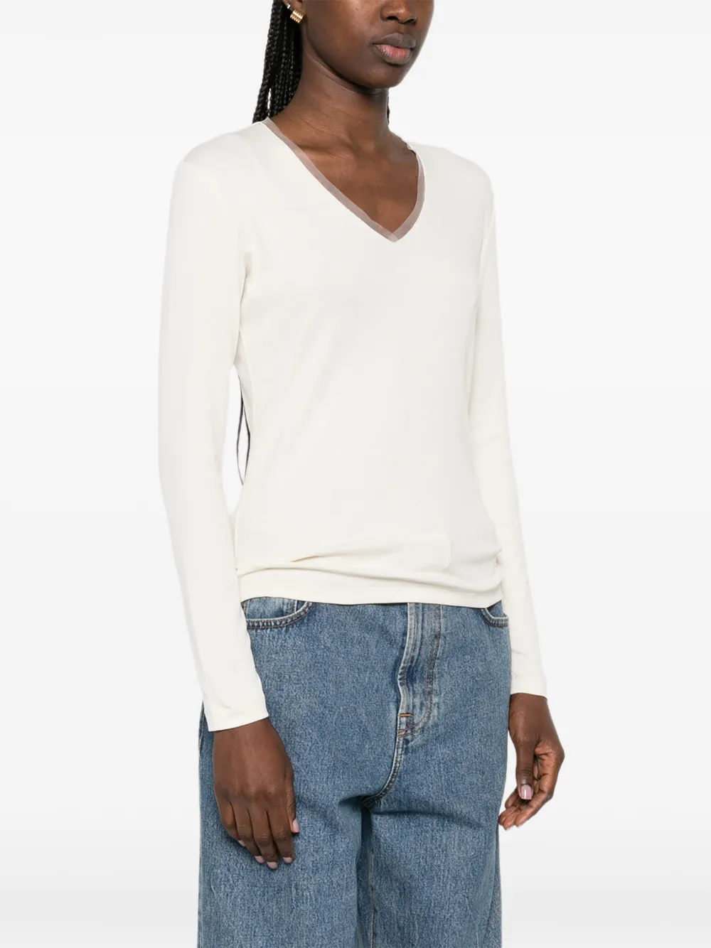 Fabiana Filippi Jersey top met V-hals Beige