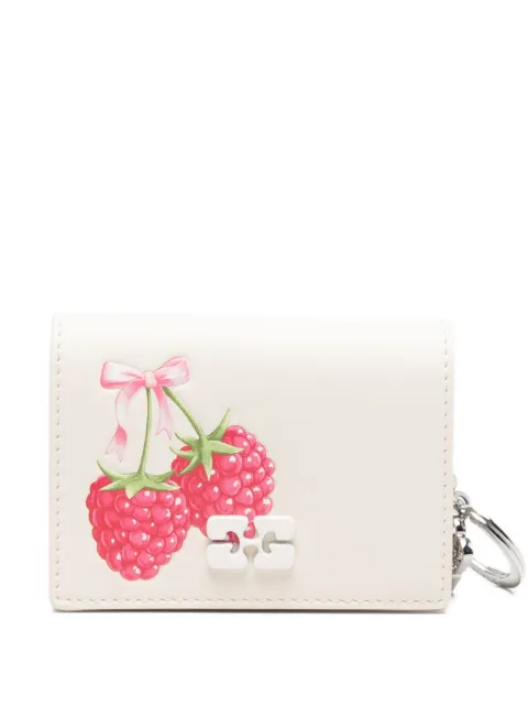 GANNI raspberry-print logo-plaque wallet