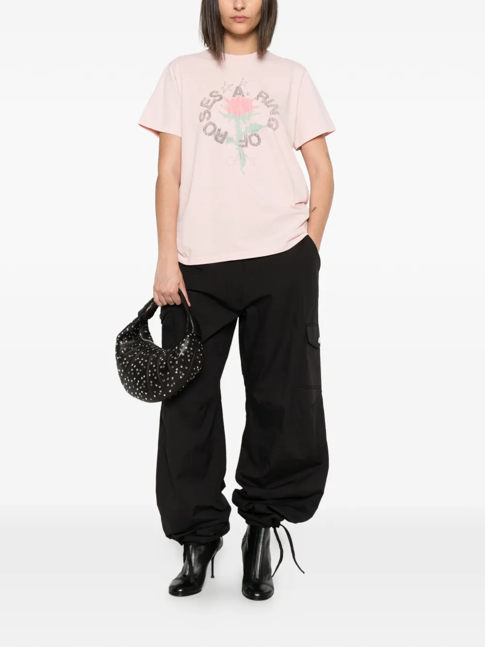 GANNI T-shirt met grafische print Roze