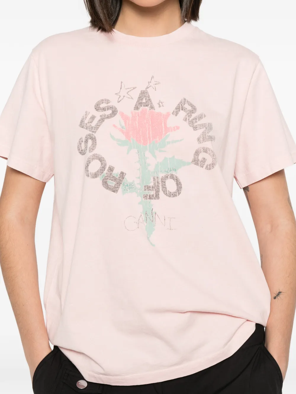 GANNI T-shirt met grafische print Roze