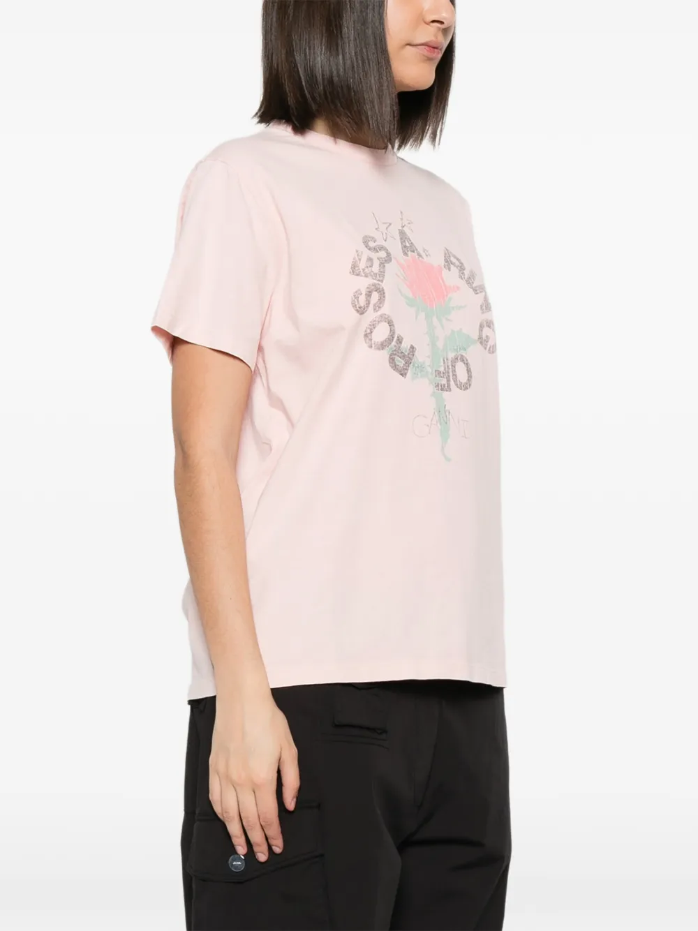 GANNI T-shirt met grafische print Roze