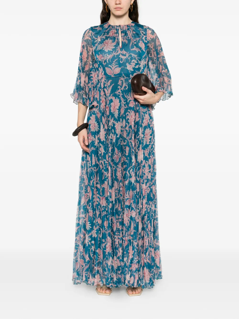 ETRO Jurk met bloemen-patroon en plooien Blauw