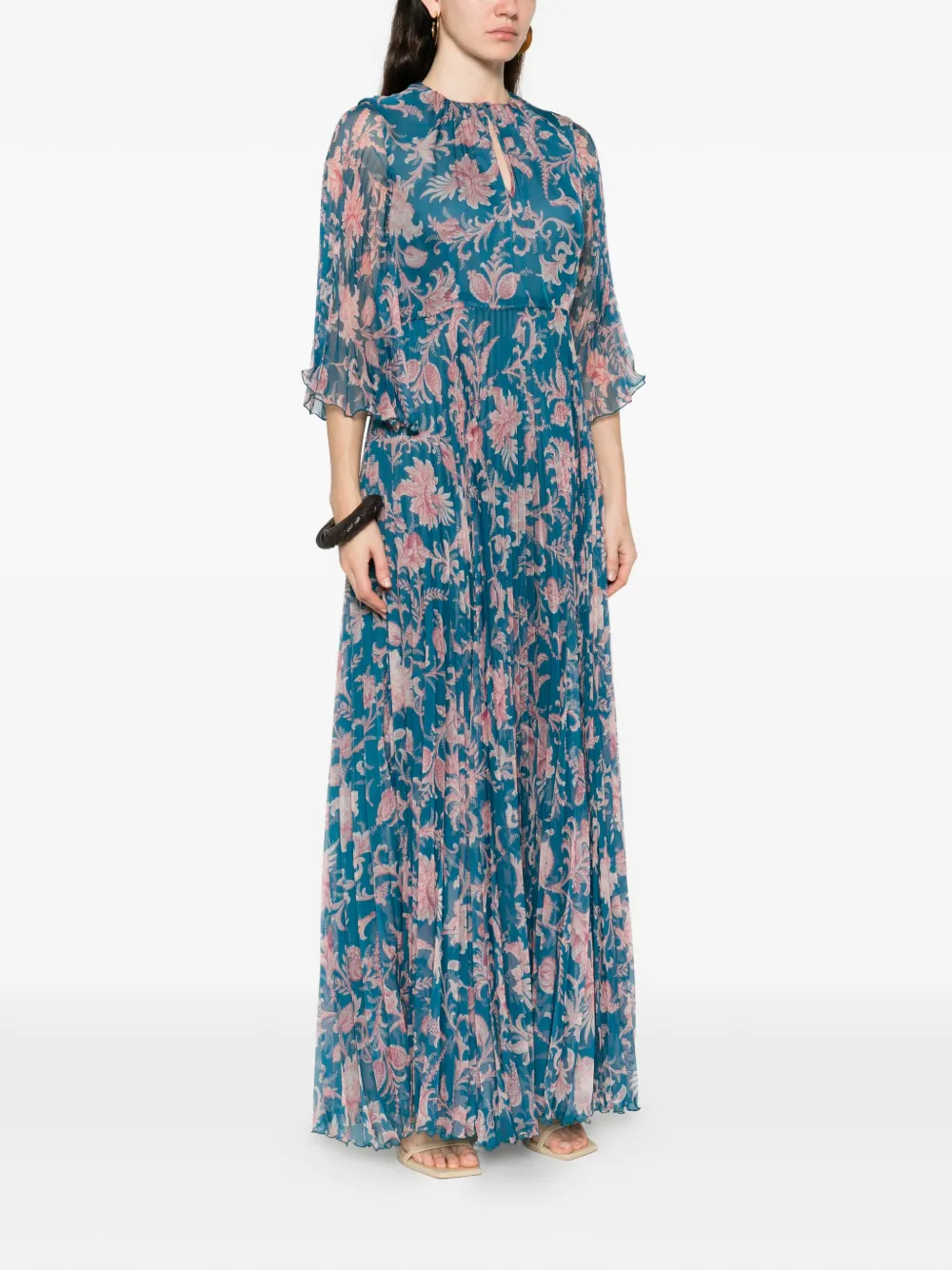 ETRO Jurk met bloemen-patroon en plooien Blauw