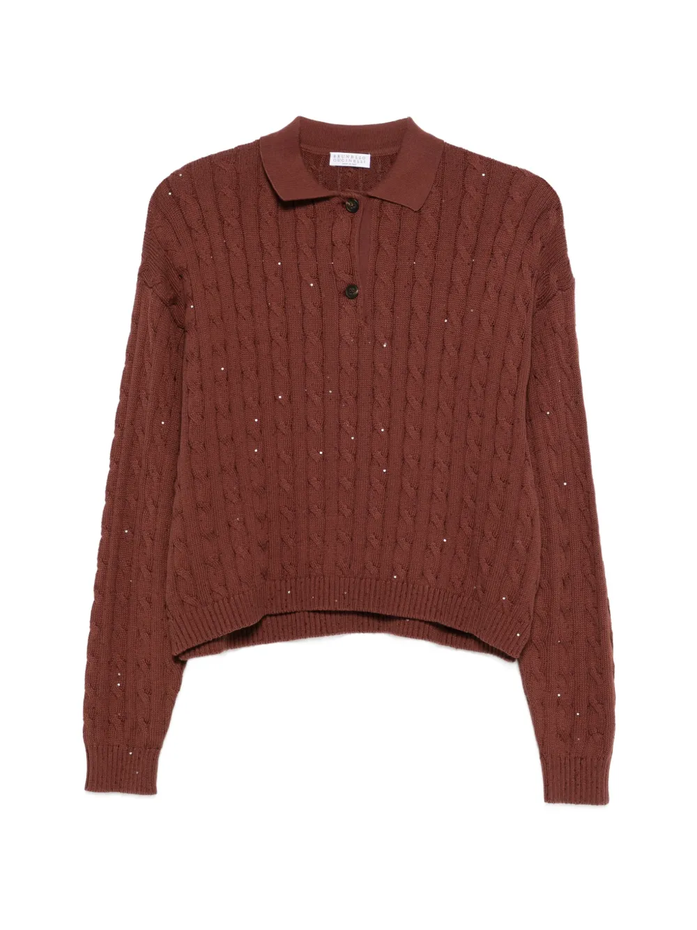 Brunello Cucinelli cable-knit embellished polo shirt - Marrone