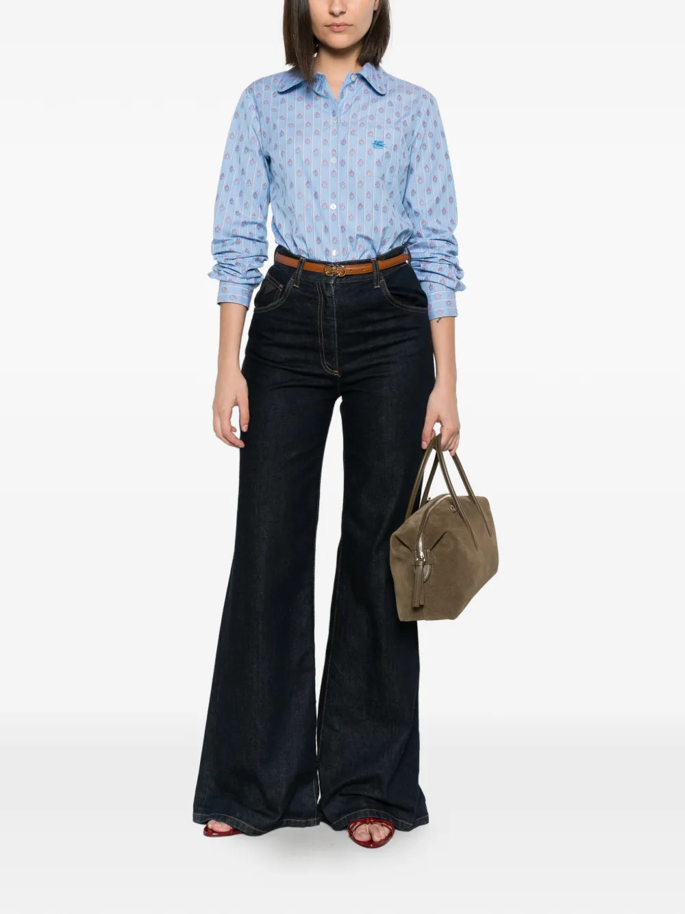 ETRO Gestreepte blouse met Pegasus-borduurwerk Blauw