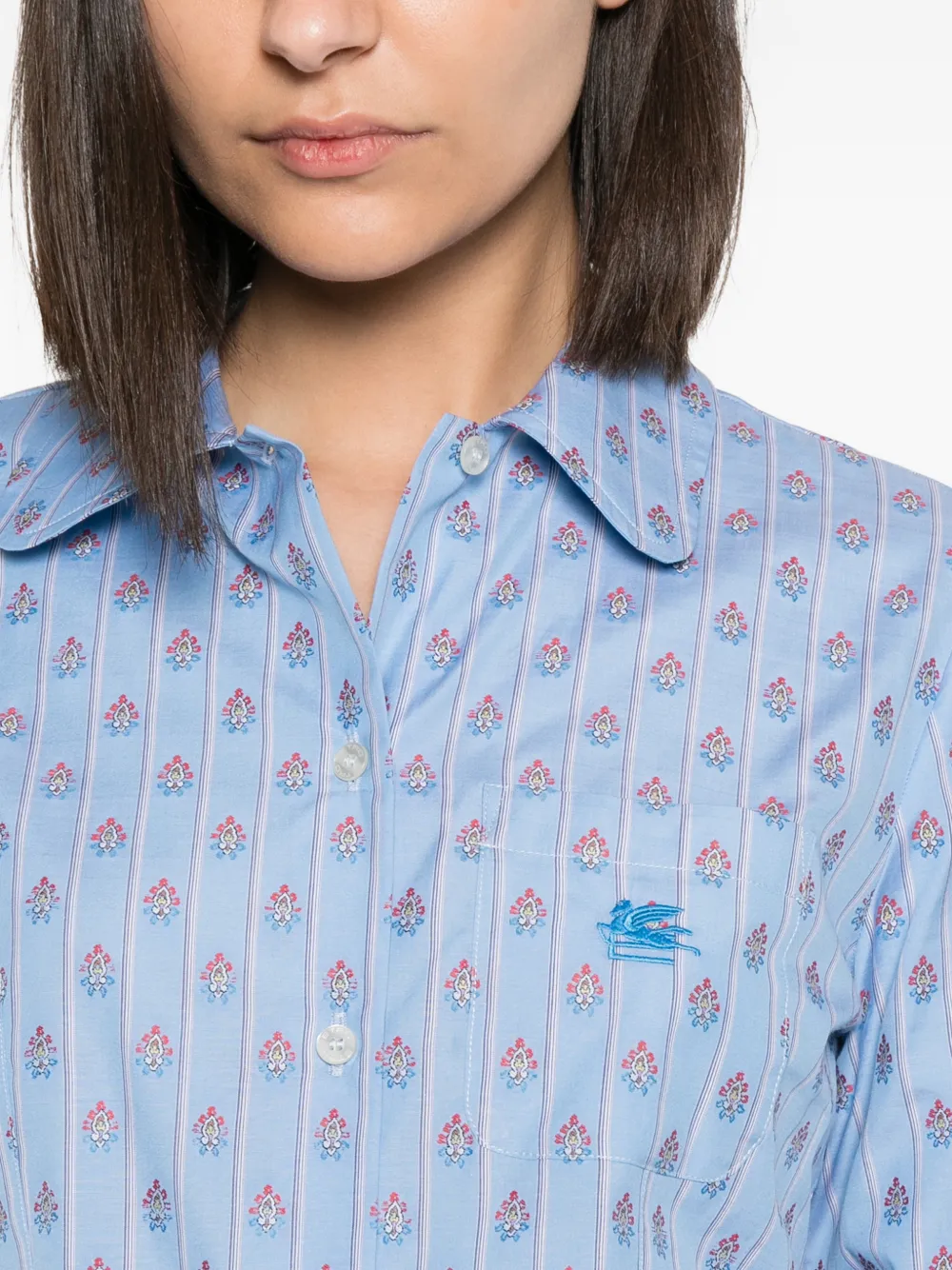ETRO Gestreepte blouse met Pegasus-borduurwerk Blauw
