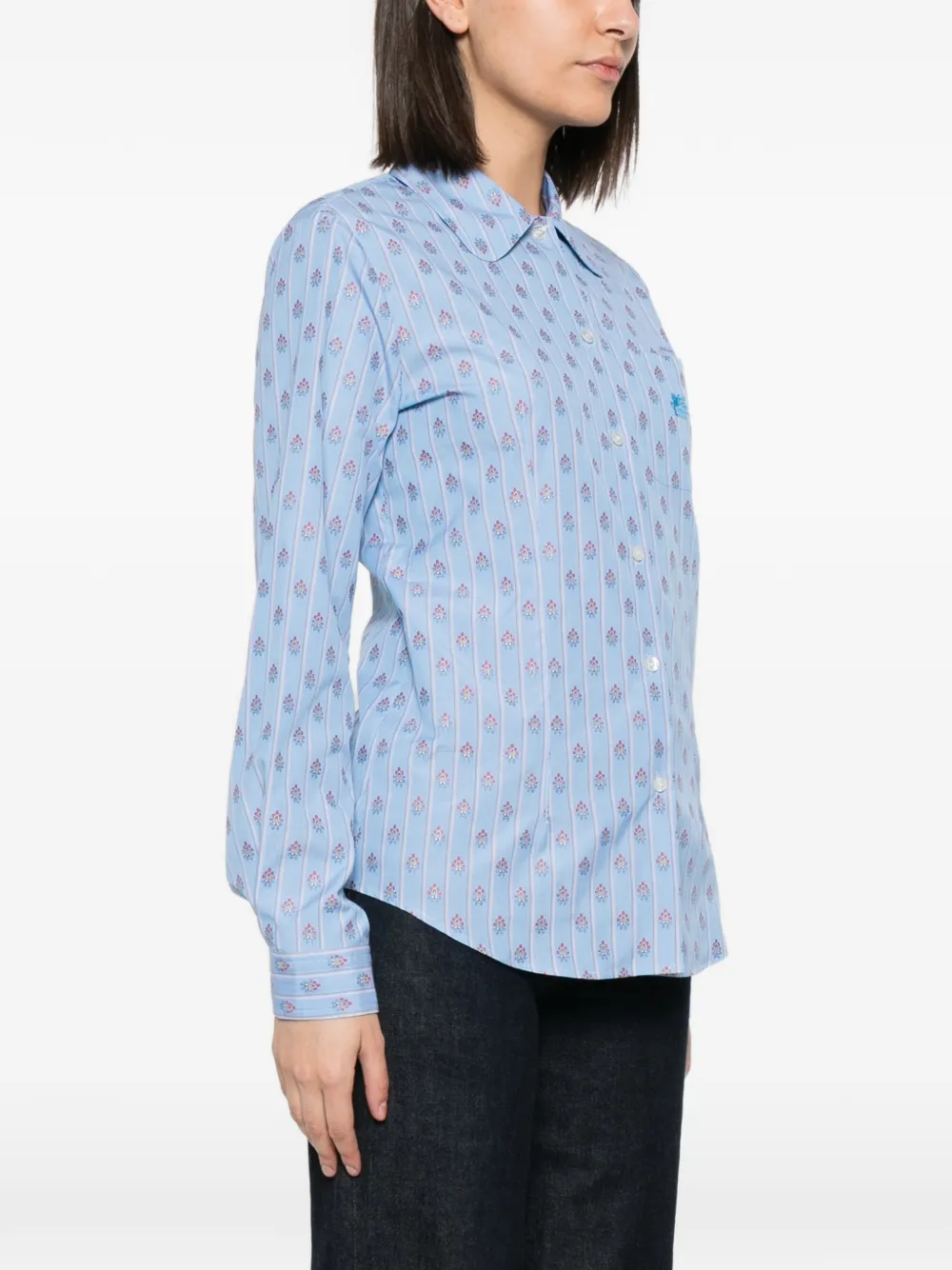 ETRO Gestreepte blouse met Pegasus-borduurwerk Blauw