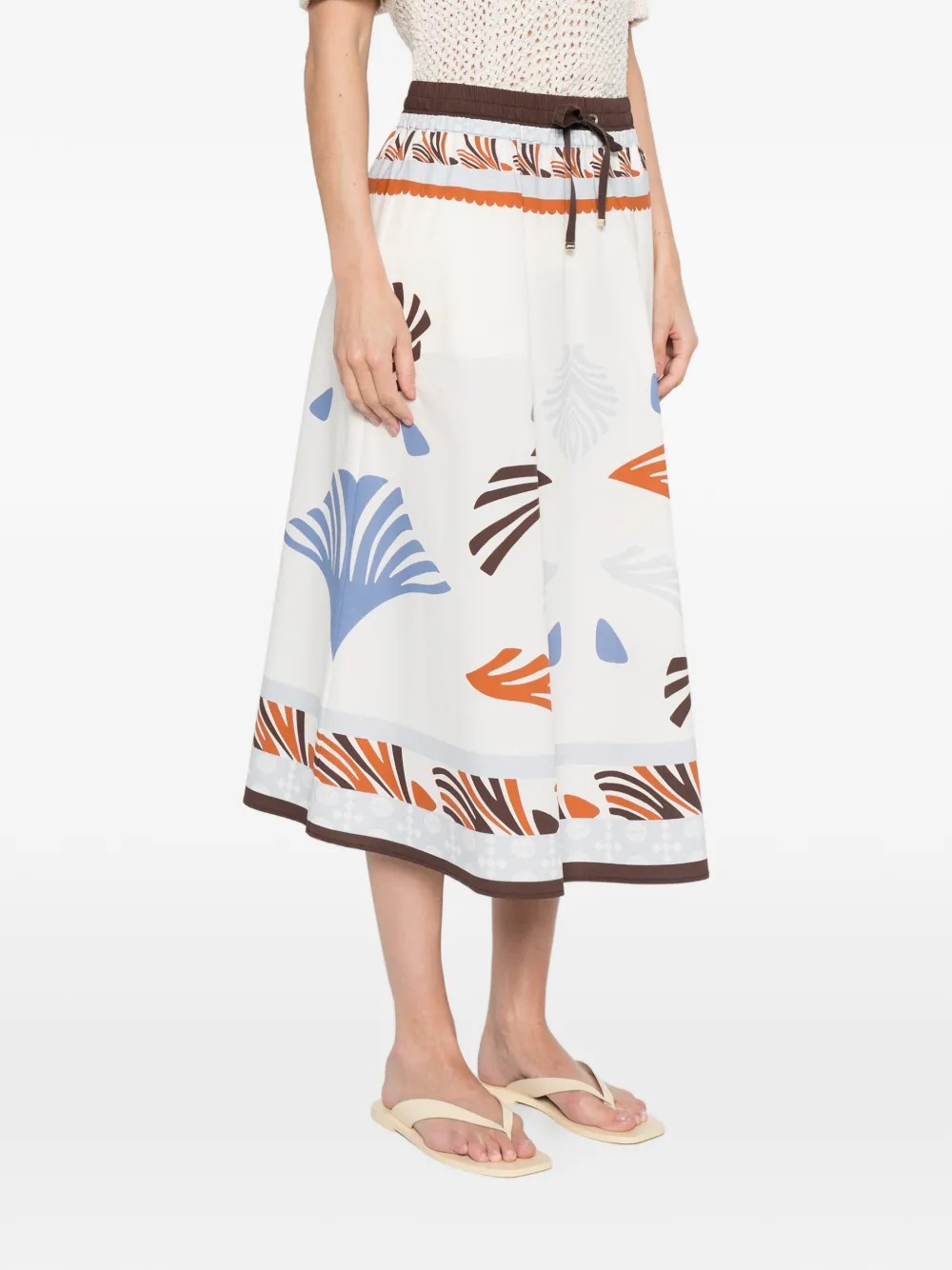 Drawstring Patterned Midi Skirt