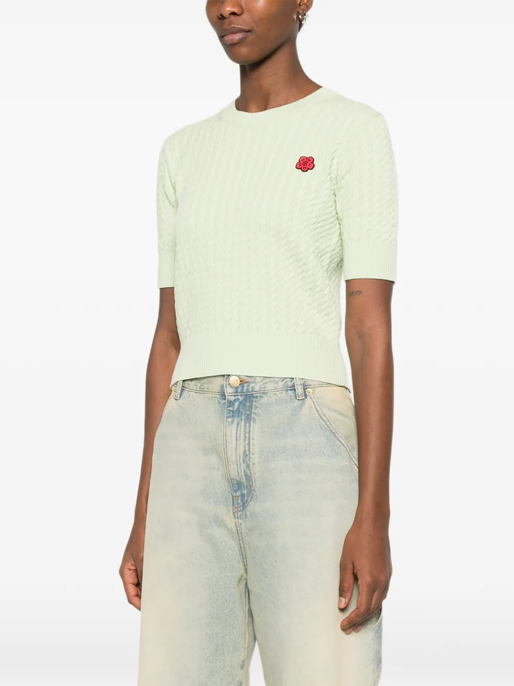 Kenzo Kabelgebreid T-shirt met logo-applicatie Groen