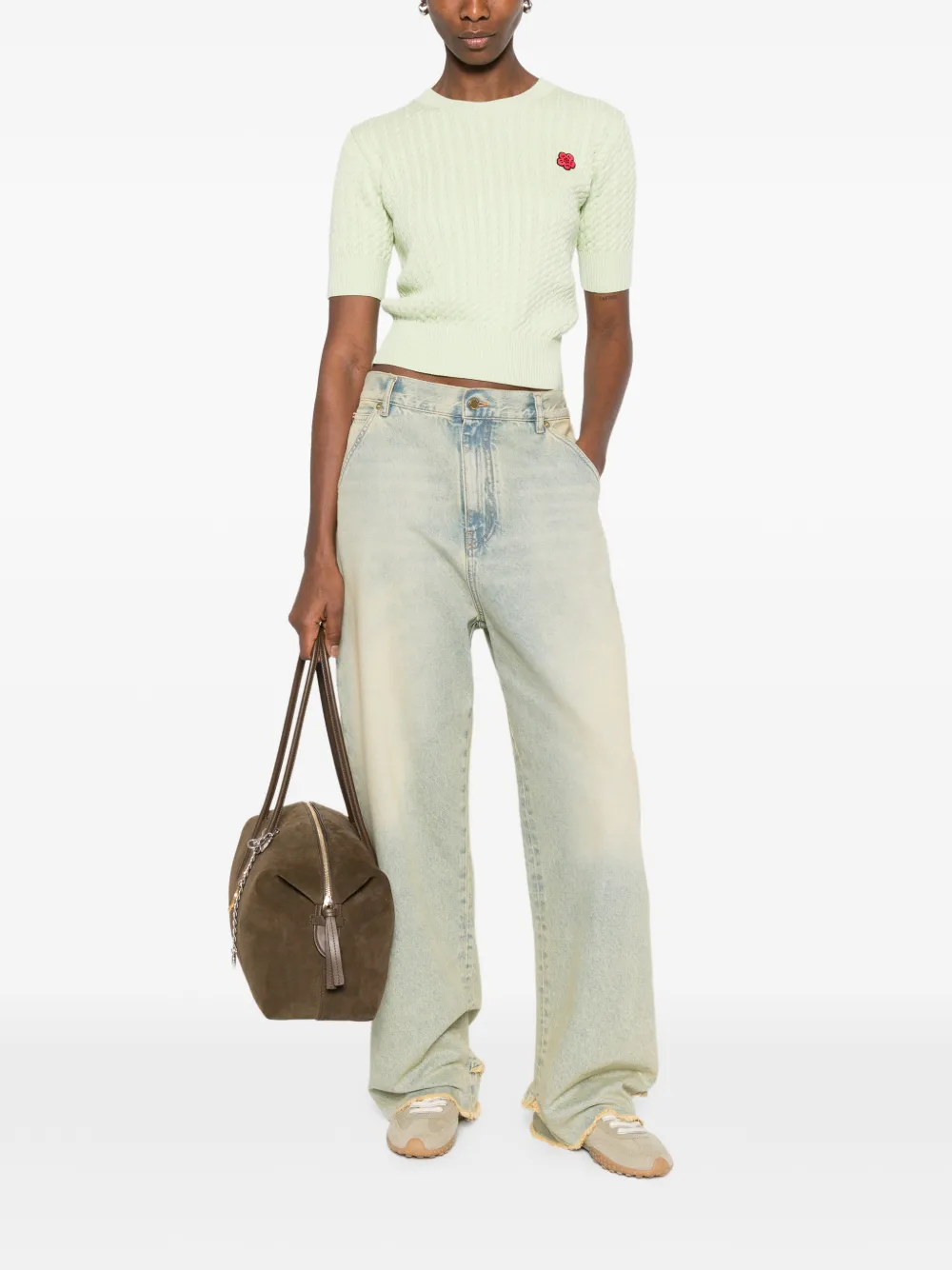 Kenzo Kabelgebreid T-shirt met logo-applicatie Groen