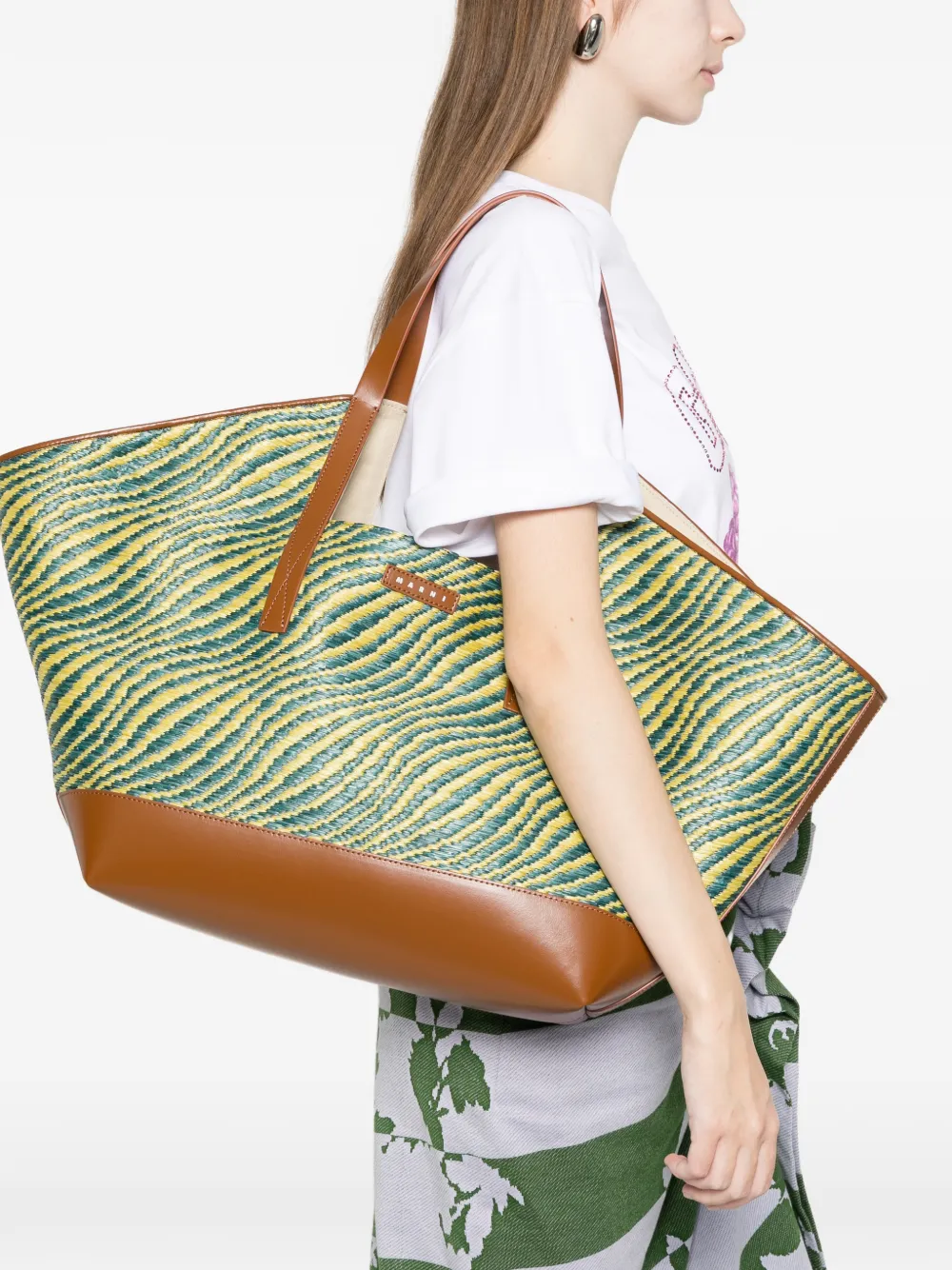 Marni Waves shopper met raffia-effect Groen