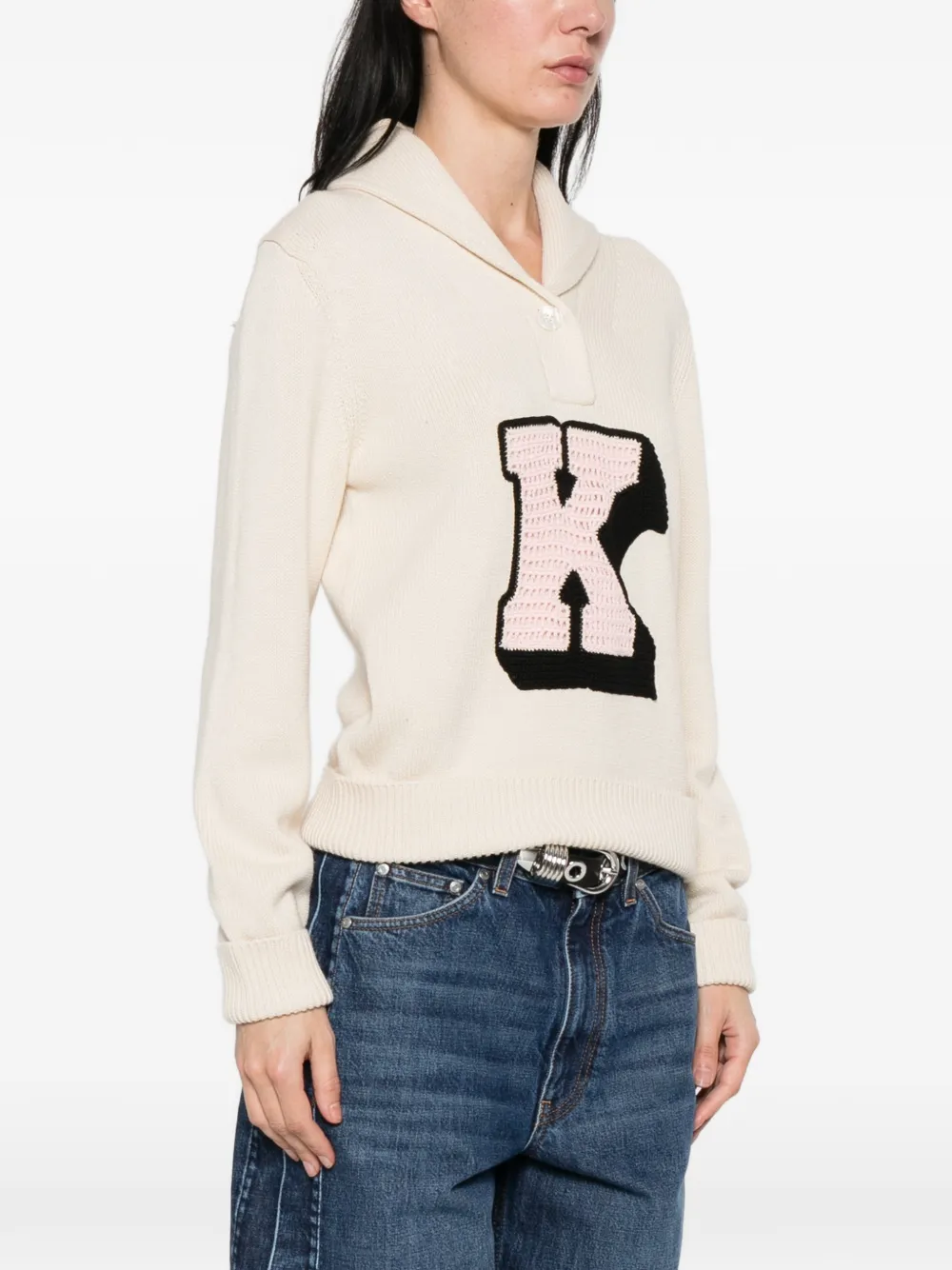  Kenzo Initial Shawl-collared Polo Shirt - Neutrals 