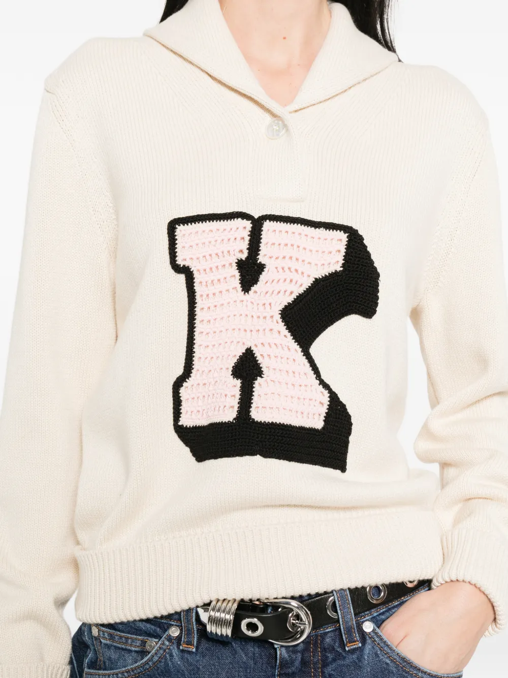 Kenzo Poloshirt met sjaalkraag Beige