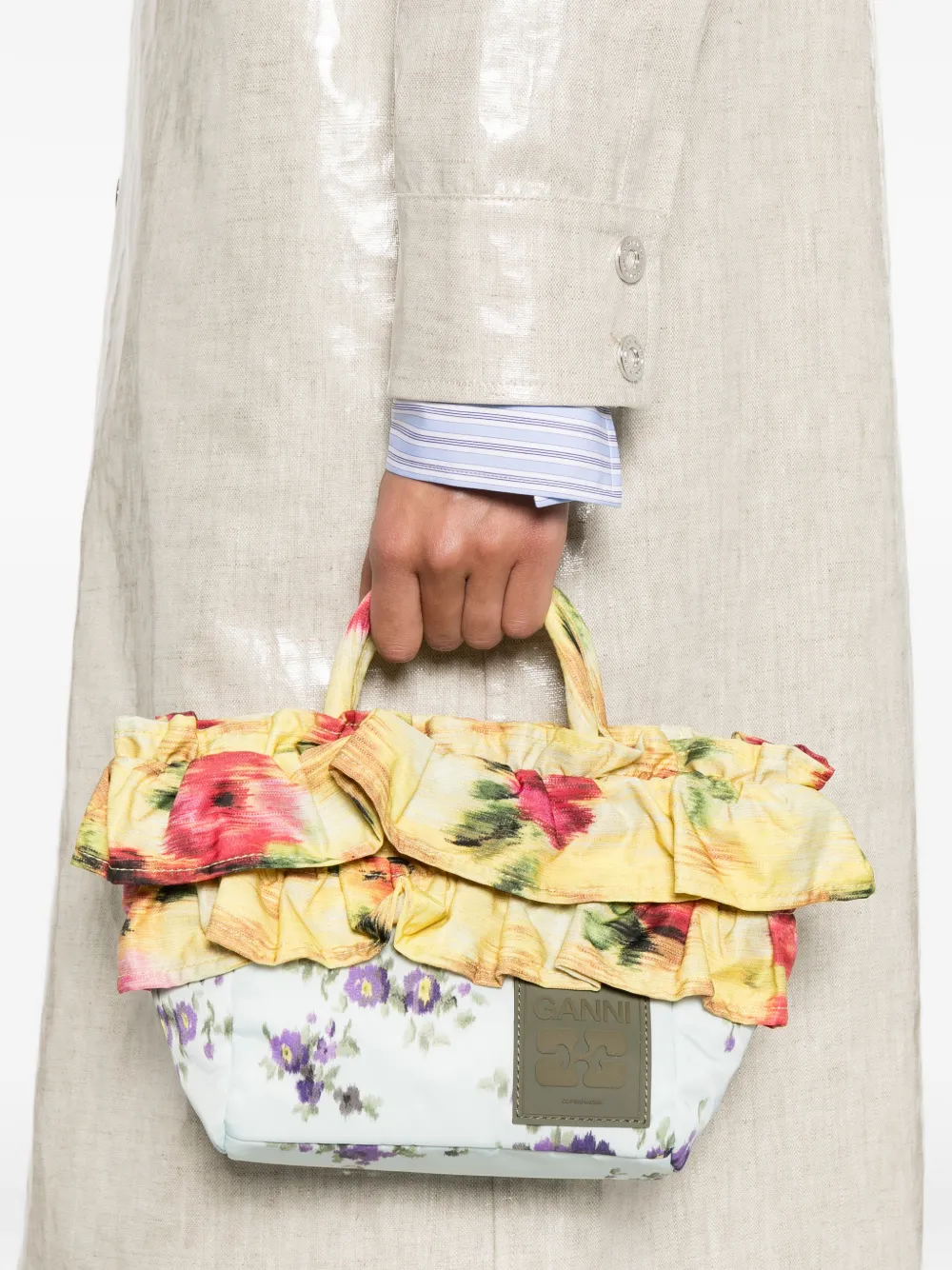 GANNI Shopper met ruche afwerking Geel