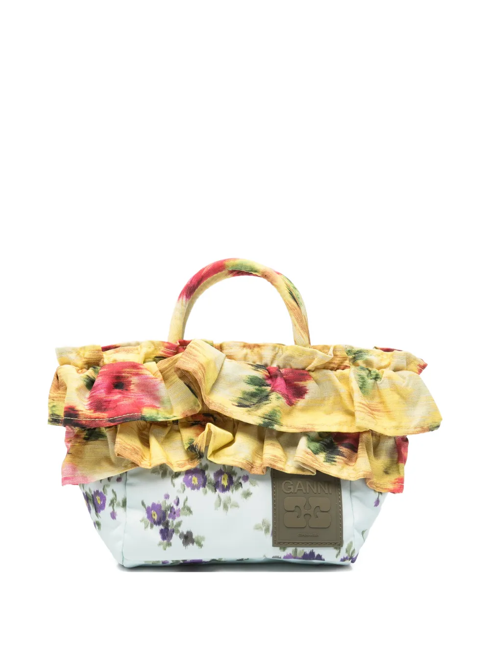 GANNI ruffled-trim tote bag - Yellow