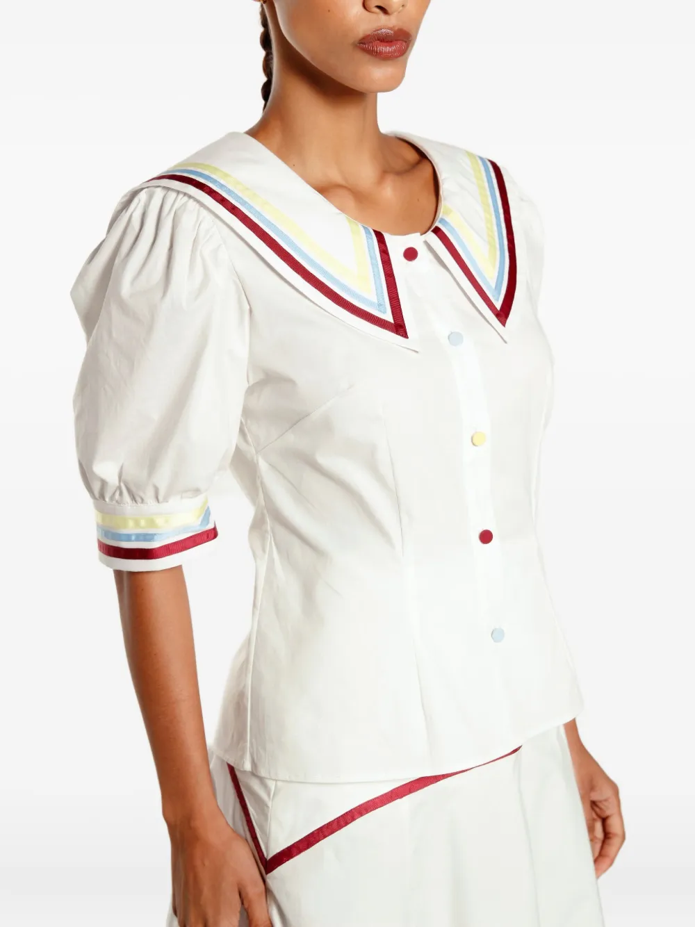 Isolda Marítima striped-collar buttoned blouse - Wit