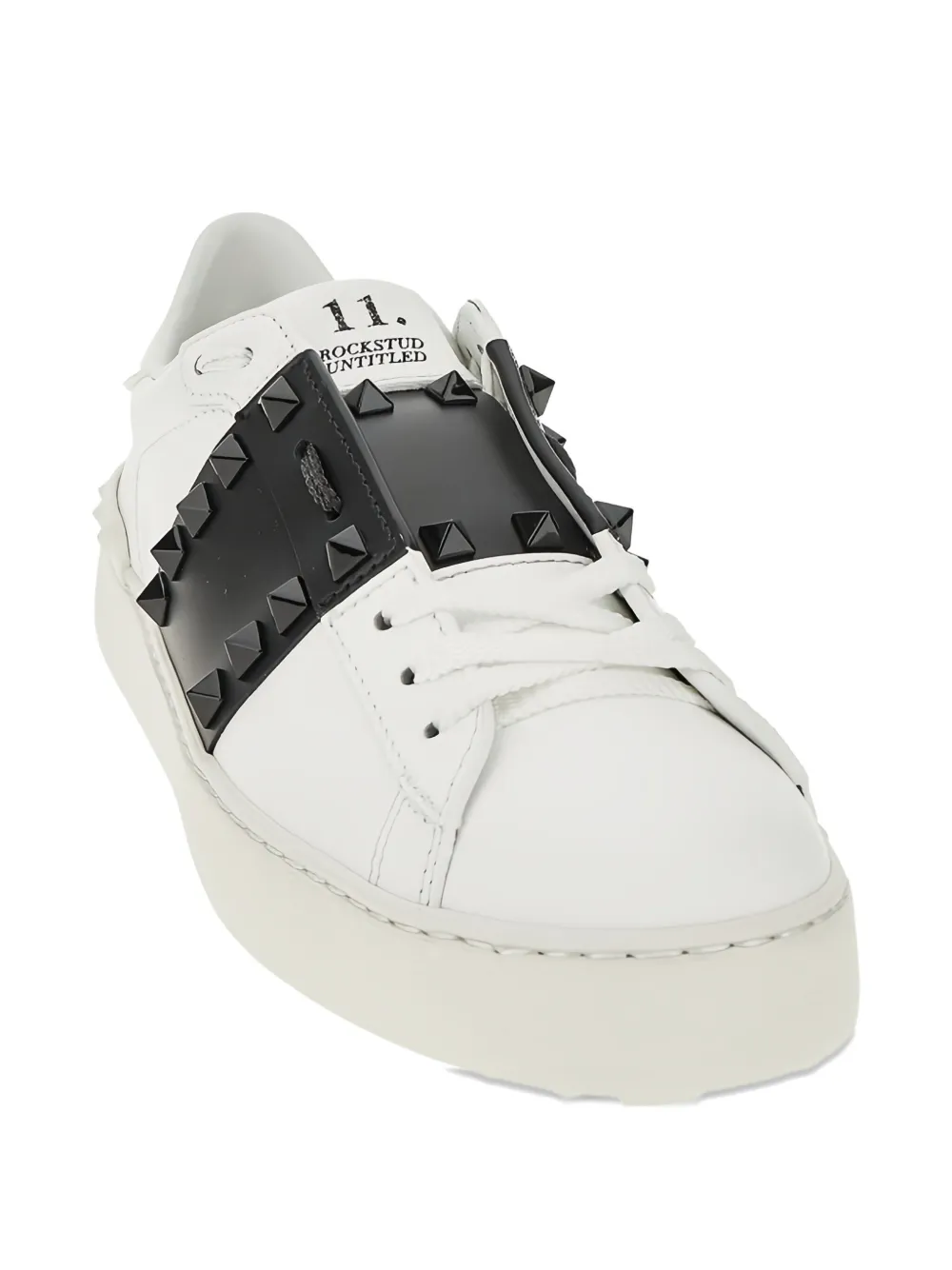 Valentino Garavani White Leather Rockstud Untitled Sneakers With Black Band In Multi