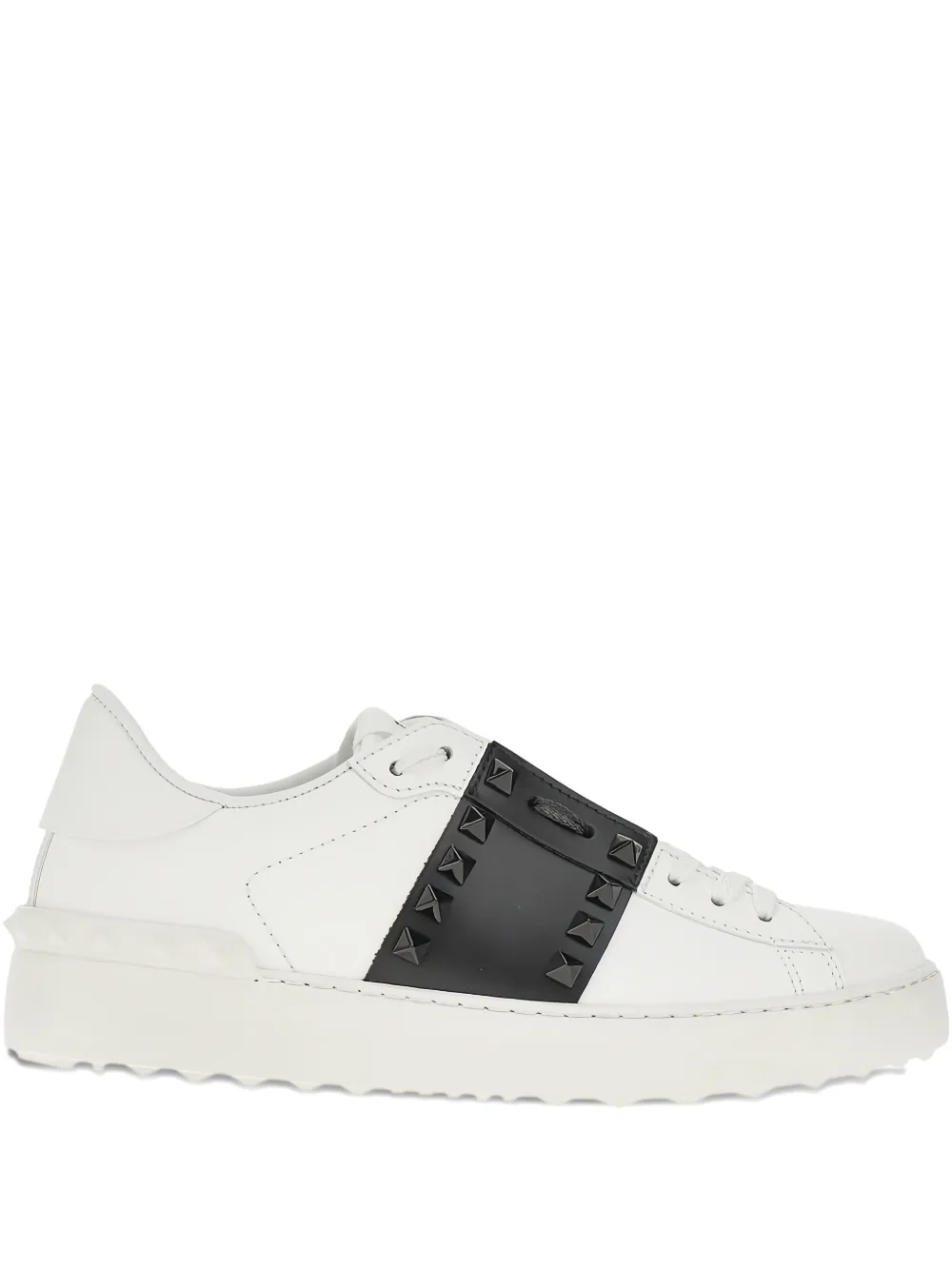 Valentino Garavani White Leather Rockstud Untitled Sneakers With Black Band In Multi