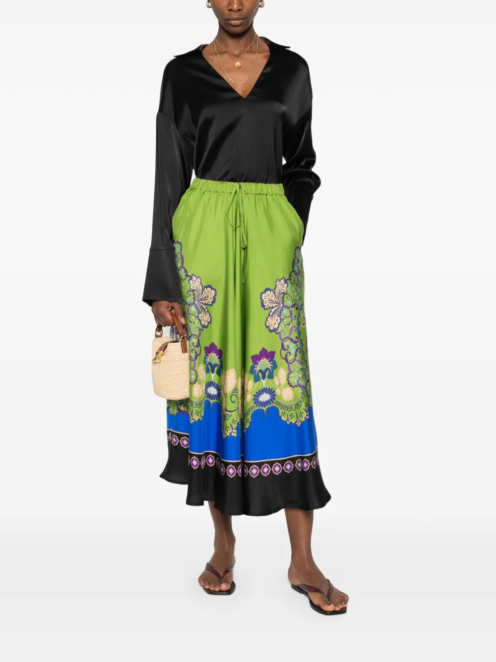 La DoubleJ Maxi-rok met bloemenprint - Groen