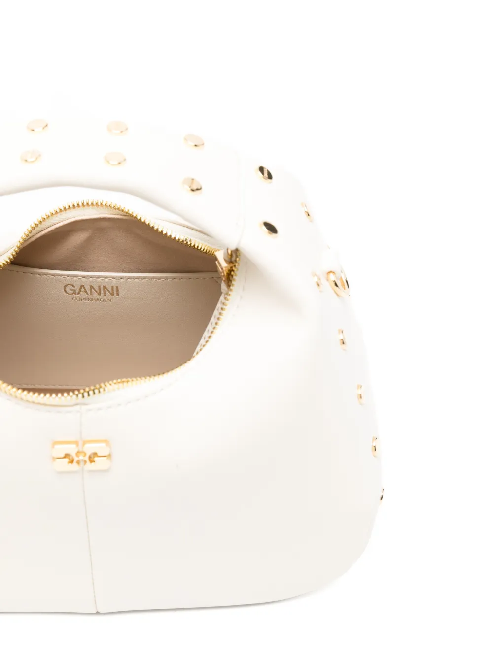 GANNI Shopper met logodetail en studs Beige