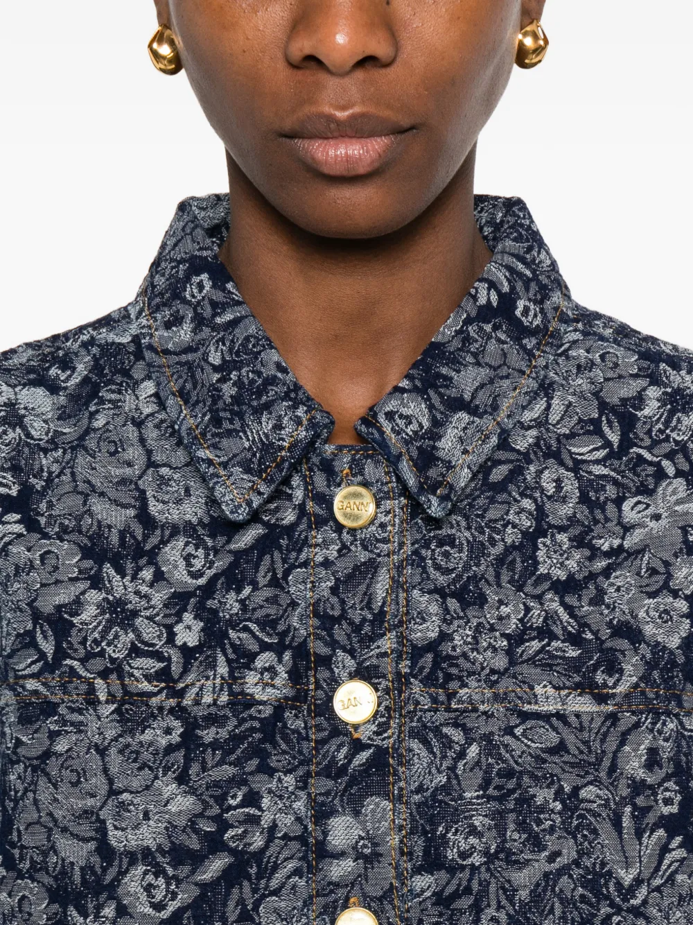 GANNI Jurk met knopen en bloemenprint Blauw