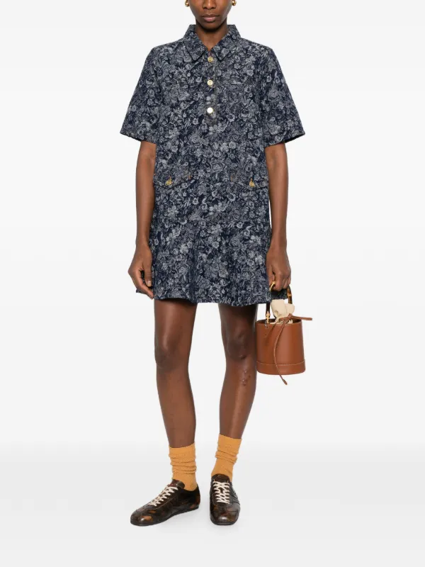 ganni blue floral dress GANNI Buttoned Floral Dress | Blue