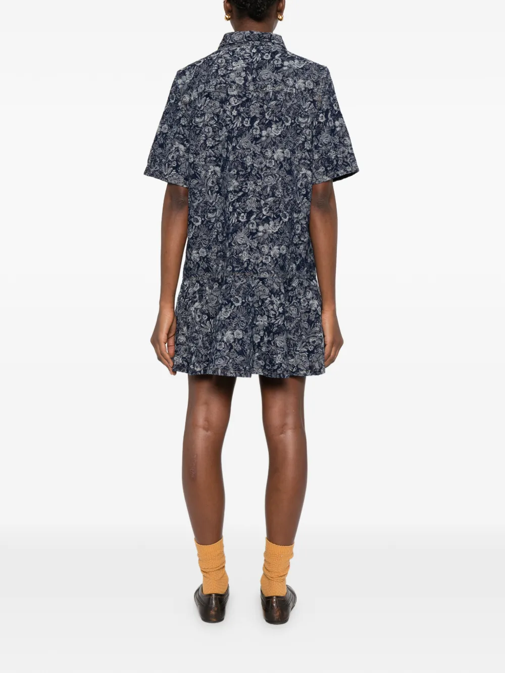 GANNI Jurk met knopen en bloemenprint Blauw