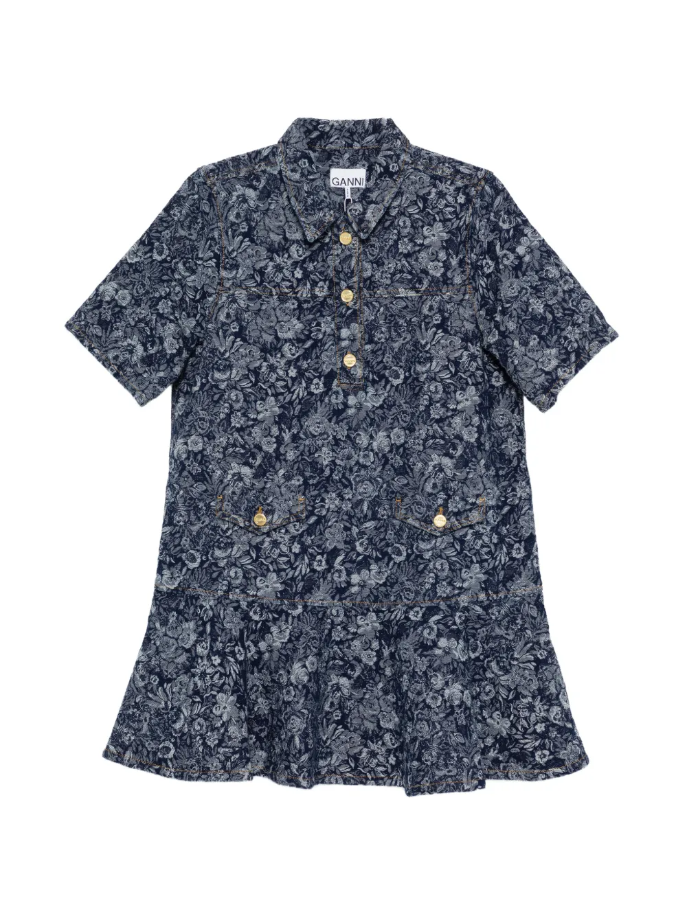 GANNI buttoned floral dress - Blu