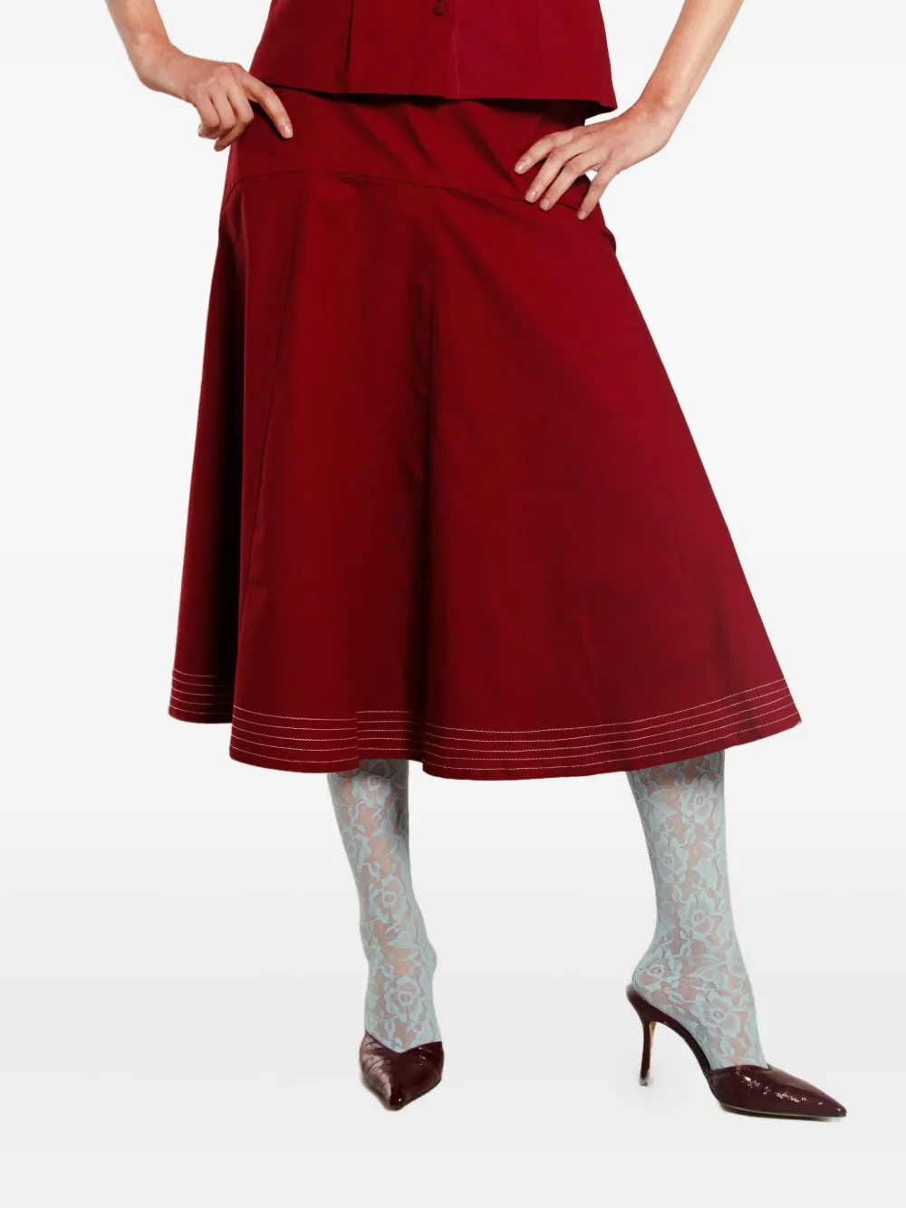 Isolda Revoada Midi Skirt In Red