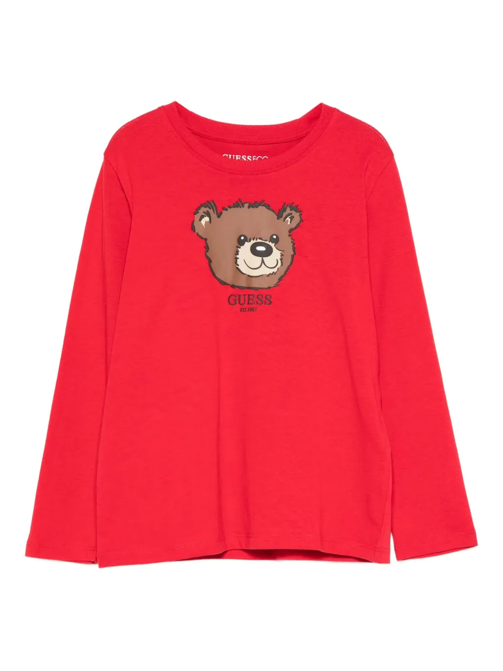 guess kids テディベア ロングTシャツ - レッド guess kids テディベア ロングTシャツ - レッド