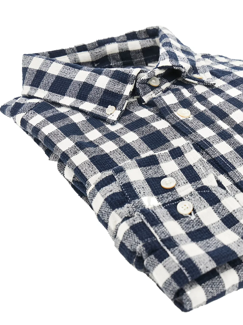 Foret gingham-pattern cotton shirt - Blauw
