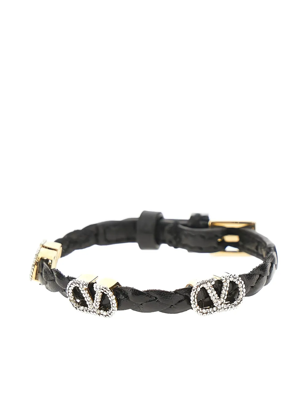Valentino Garavani Leather Logo-details Bracelet In Black