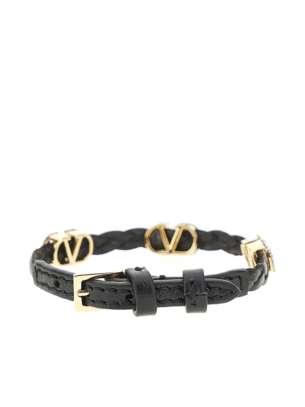 Valentino Leather Logo-details Bracelet In Black