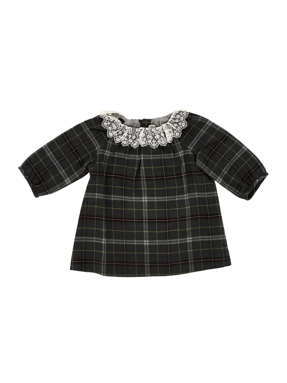Bonpoint plaid-pattern cotton mini dress - Grijs