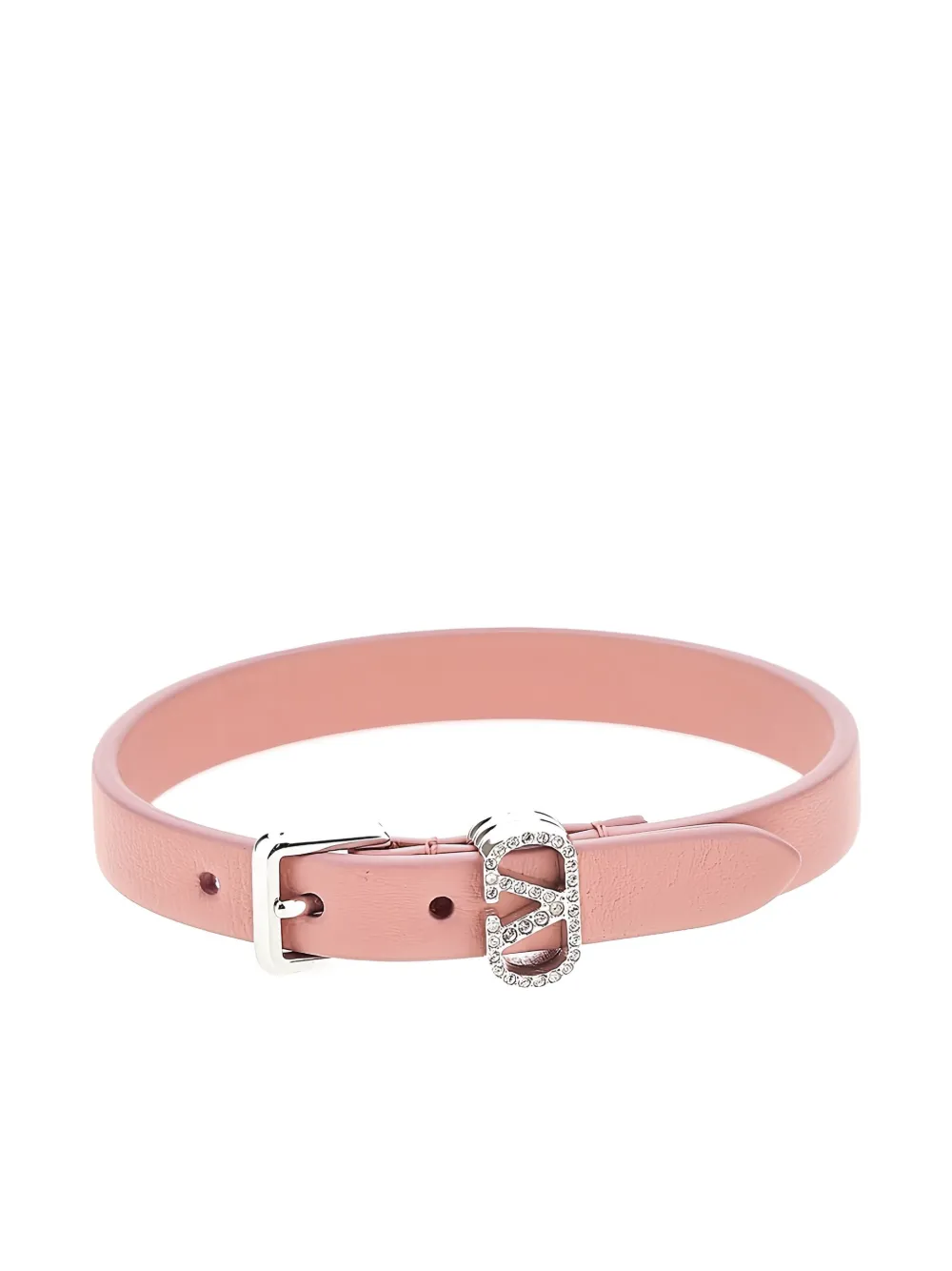 Valentino Garavani Leather Crystals Bracelet In Brown
