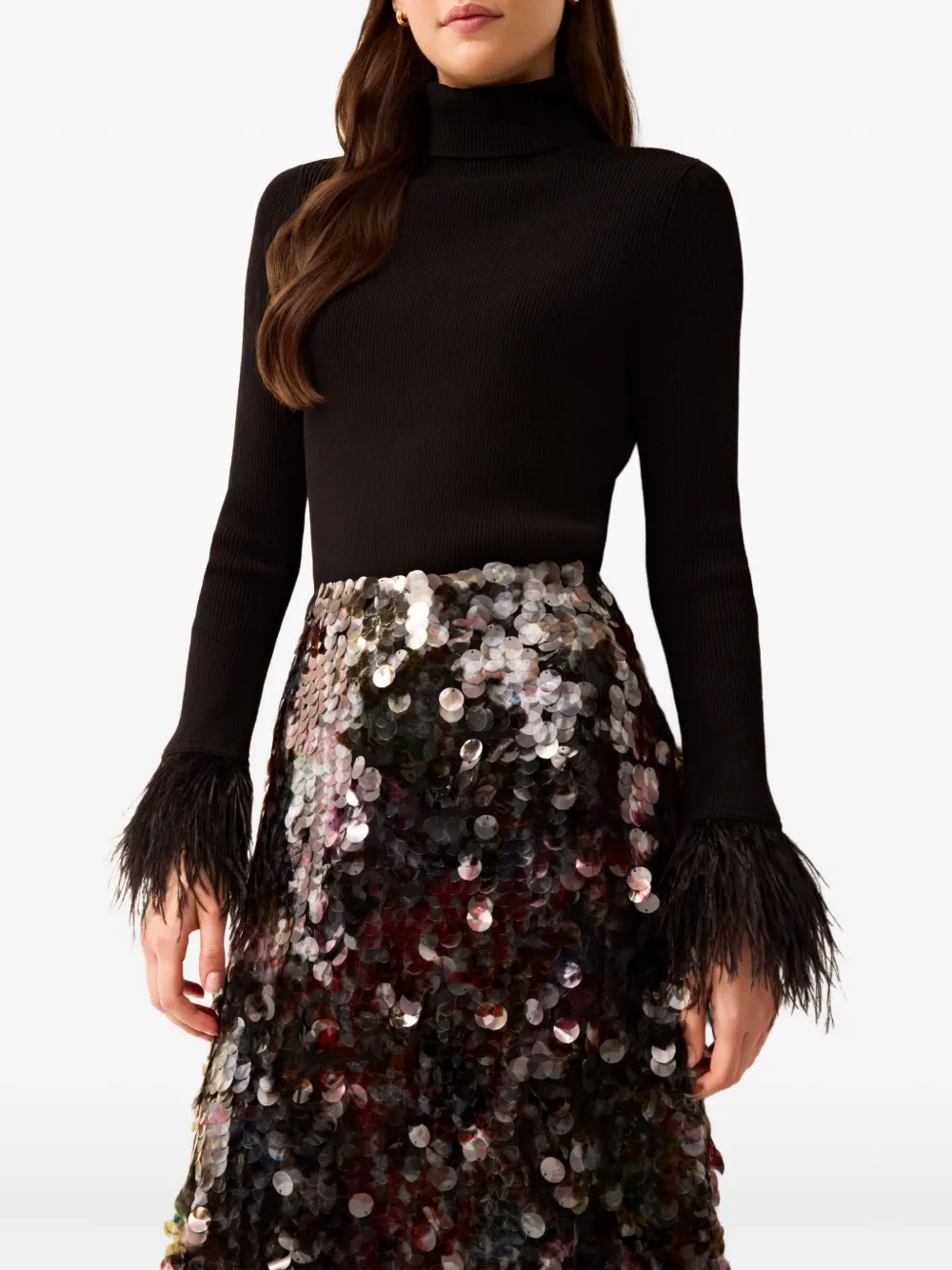 Marie Oliver Tucker Feather Trim Top In Black