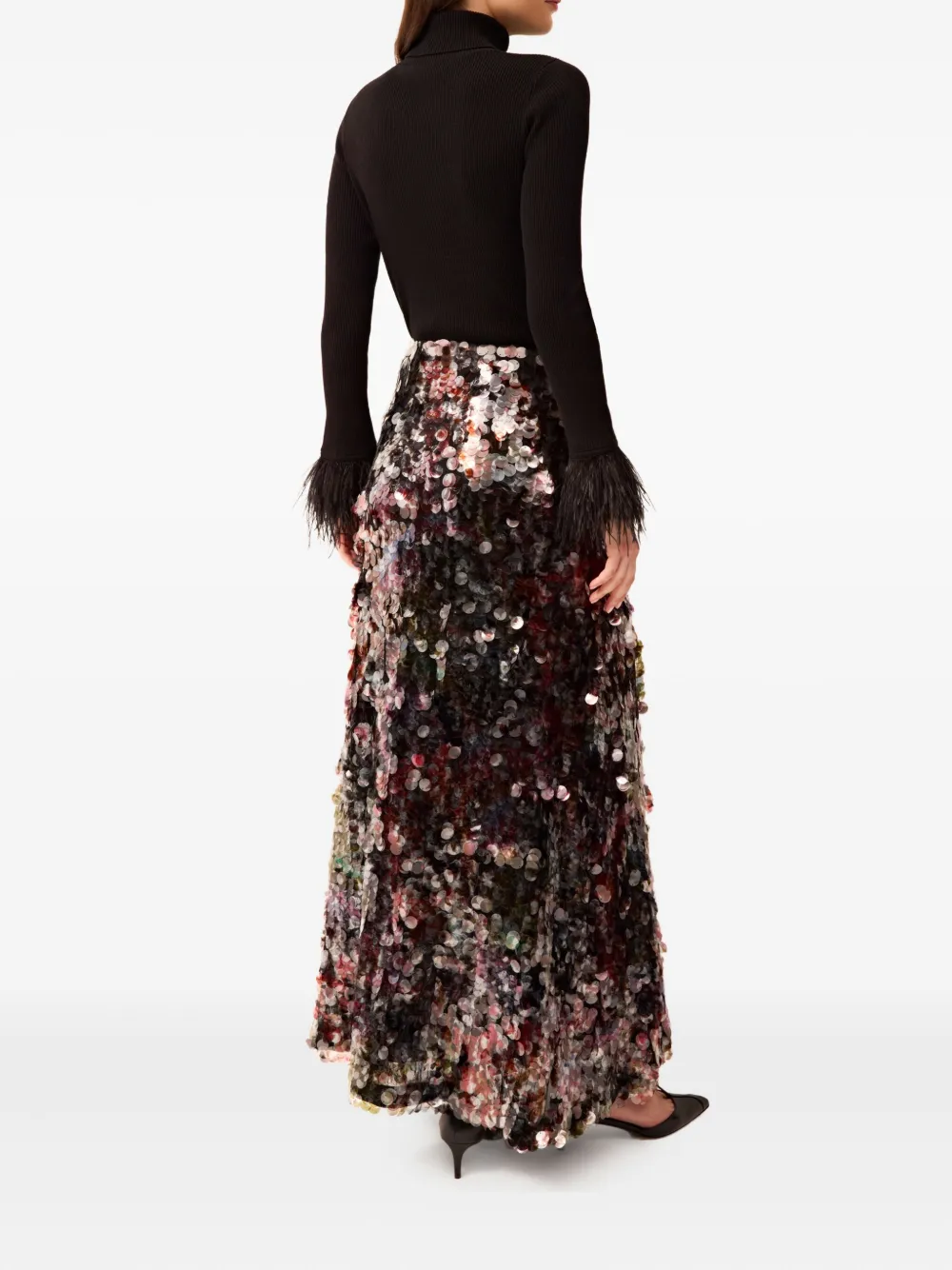 Marie Oliver Tucker Feather Trim Top In Black