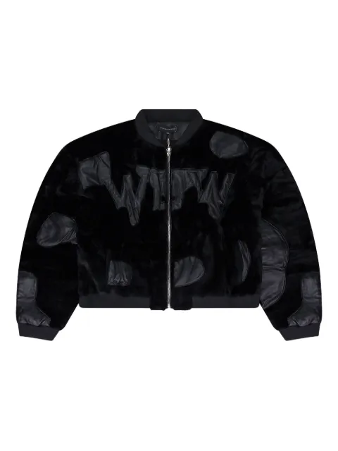 Who Decides War appliqué bomber jacket
