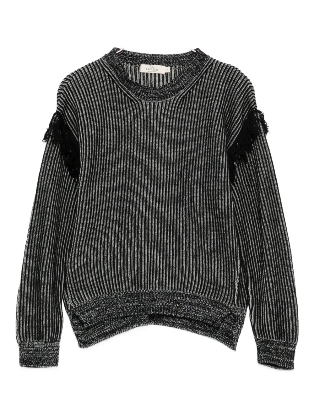 Andorine Ribbed Fringed-sleeve Sweater In Black