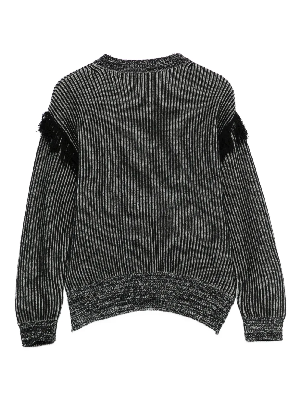 Andorine Ribbed Fringed-sleeve Sweater In Black