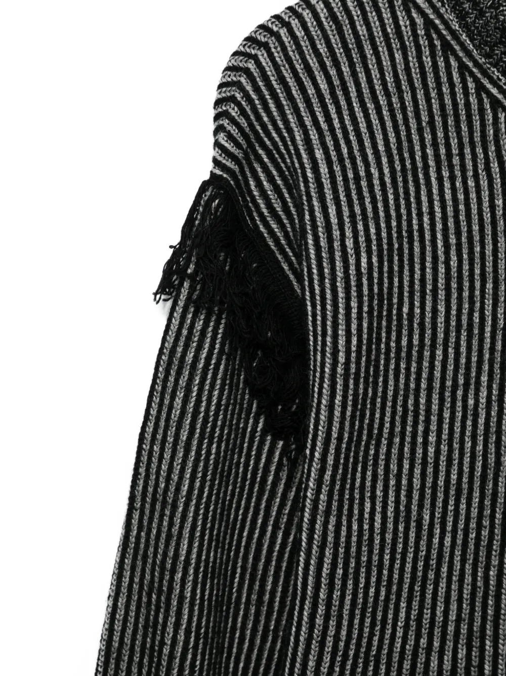 Andorine Ribbed Fringed-sleeve Sweater In Black