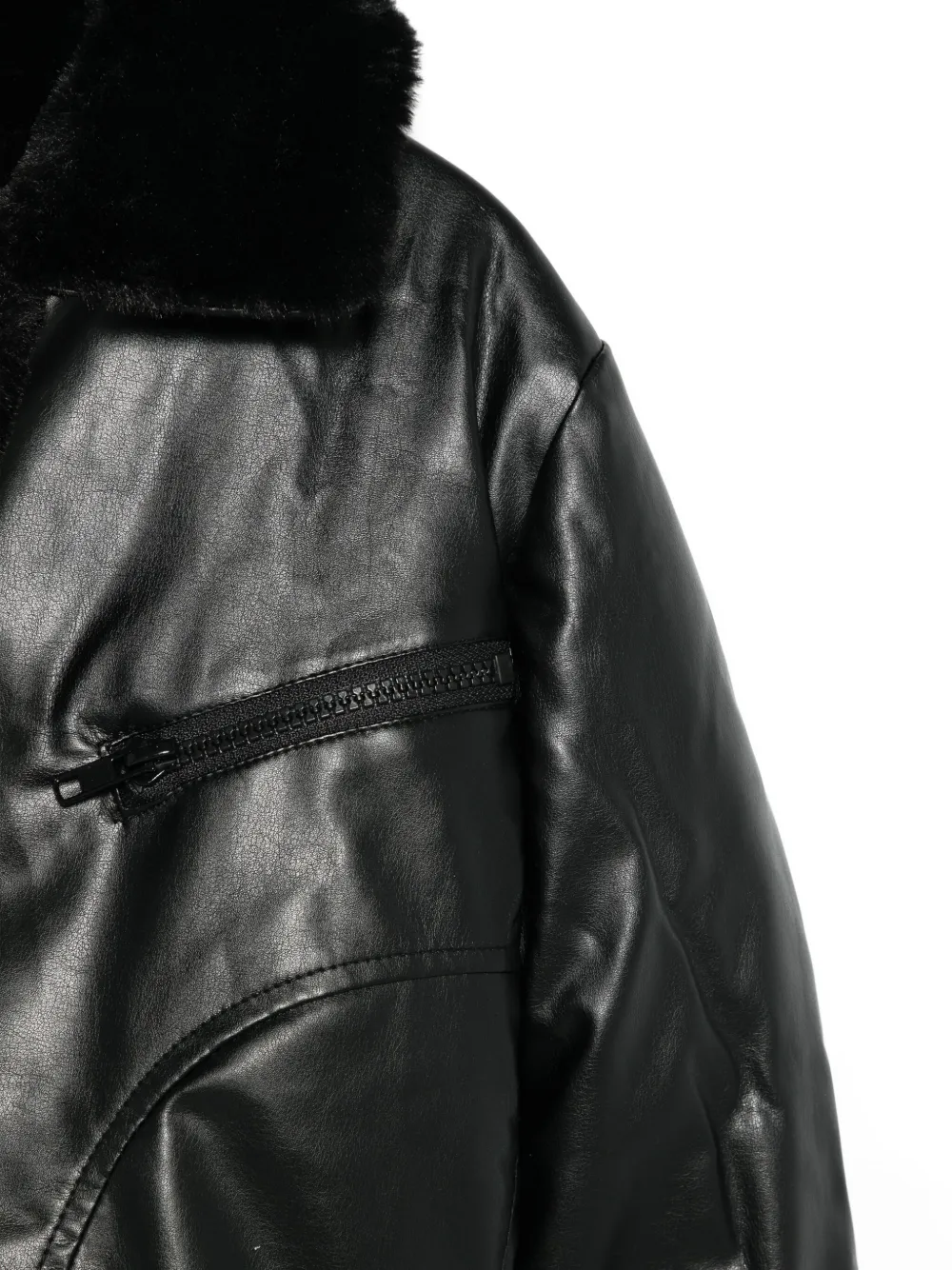 Andorine Texture-collar Bomber Jacket In Black